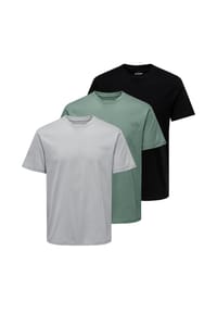 ONLY & SONS - T-Shirt 3er Pack MAX - Beige / grün / dunkelgrün