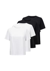 ONLY® - Damen T-Shirt 4er Pack - ONLONLY TEE, Rundhals, Baumwolle, einfarbig - Schwarz