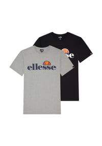 ellesse - Herren T-Shirt, 2er Pack - PRADO, Rundhals, kurz, Logo, einfarbig, Baumwolle - Schwarz/Grau