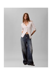 Calvin Klein Jeans - Langarmshirt, Knopfleiste, für Damen - 0  UB1 BLACK