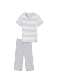 SCHIESSER - Casual Essentials Capri-Pyjama, Baumwolle, V-Ausschnitt, für Damen - 210 SILBERGRAU MELANGE