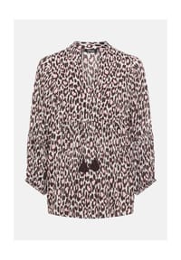 olsen - Bluse mit Allover-Dessin und Bindeband - Dark Brown