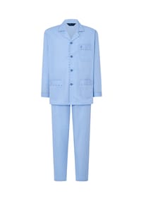 El Búho NOCTURNO® - Herren Schlafanzug, Reverskragen, Baumwolle, Fil-à-Fil-Stoff, uni - hellblau