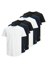 JACK & JONES - Herren T-Shirt, 6er Pack - JJENOA TEE 6PK, Kurzarm, Bio-Baumwolle, einfarbig - Weiß/Marineblau/Schwarz