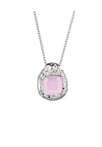 HAZE & GLORY - Halskette Rechteck Quarz Rosa 925 Sterling Silber - Gold