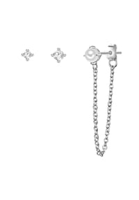 GLANZSTÜCKE MÜNCHEN - Damen Set (Ohrringe 3 Stück) aus 925/- Sterling Silber in Silber mit Zirkonia und Süßwasser-Zuchtperle - silber