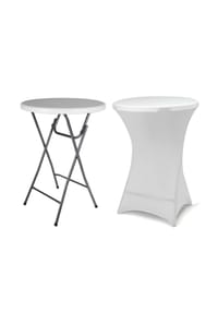 VCM. - Klapptisch | Partytisch mit Husse | Tisch rund | Gartentisch klappbar | Bartisch 110 cm rund - Weiß