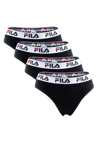 FILA - Damen Brazilian Slip - 4er Pack, Logo-Bund, Cotton Stretch, einfarbig - Schwarz