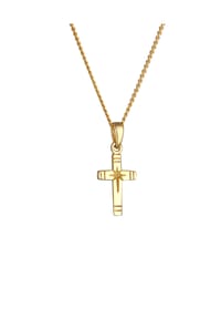 elli. PREMIUM - Halskette Kreuz Anhänger Religion Panzerkette 585Er Gelbgold - Gold