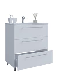 VCM. - 2-tlg. Waschplatz Waschtisch | Waschbecken Unterschrank Breite 60 cm | Badmöbel Set stehend | 3 Schubladen | Badinos - Schwarz