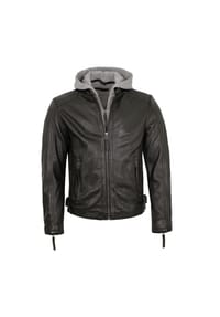 deercraft - Herren Lederjacke Kapuze Lammnappa schwarz - schwarz