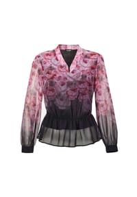 GOLDNER - Kurzgröße:  Florale Printbluse mit V-Ausschnitt - schwarz / altrosé / gemustert