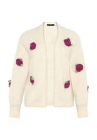 zero - Grobstrickjacke mit Blumen - Patch Cream/Pink