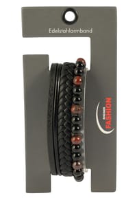 Adelia's Men Bold Style - Armband – Lederarmband aus Leder mit Tigerauge 19 cm - schwarz