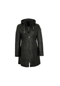 Mauritius LEATHERWEAR - Damen Ledermantel Kapuze Lammnappa schwarz - schwarz