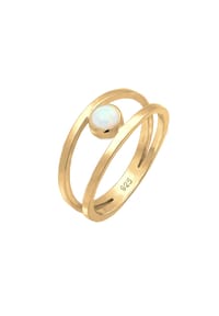 elli. - Ring Bandring Zweireihig Synthetischer Opal 925 Silber - Gold