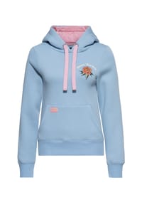 QUEEN KEROSIN - Hoodie Großflächiger Rückenprint mit Winkekatze Fuck You - hellblau