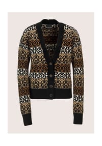 MADELEINE - Luxuriöse Jacquard-Strickjacke mit V-Ausschnitt - schwarz / wollweiß / beige