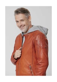 JILANI - Herren Lederjacke Kapuze Lammnappa burned orange - burned orange