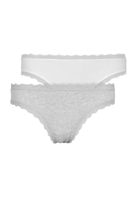 SNOCKS - Tanga, 2er-Pack, Spitzen-Details, für Damen - 246 GREY/WHITE