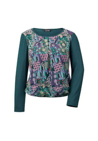 GOLDNER - Langarm Chiffonbluse mit Patch-Druck - dunkelgrün / gemustert