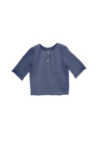 maximo® - GOTS BABY BOY-Hemd, 3/4 Arm Musselinstoff - altindigo-weiß-streifen