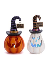MANIKE - Halloween Deko-Figuren 2er-Set mit LED-Beleuchtung (13 cm) – Schauerliche Kunstharz-Spielfiguren - multi