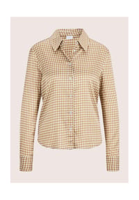 MADELEINE - Elegante Damenbluse mit Hahnentritt-Muster - wollweiß / caramel