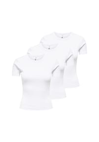 ONLY® - Damen T-Shirt 3er Pack - ONLVAL LIFE O-NECK TOP, Rundhals, Baumwolle, einfarbig - 2xWeiß/Schwarz