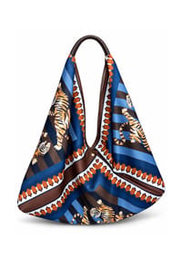 collezione alessandro® - Schultertasche Sacca Tigri aus italienischem Stoff, Made in Italy - blau