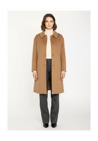 RICANO - Oversized Damen Wollmantel Amalia mit Double Faced Wool, Hemdkragen & abnehmbarem Daunen-Einsatz - Cognac