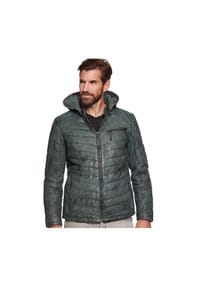 JILANI - Herren Lederjacke Steppjacke Kapuze Lammnubuk dunkelgrün - dunkelgrün