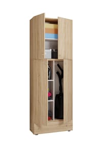 VCM. - Holz Besenschrank | 6 Fächer | Maße: H. 200 x B. 70 x T. 39 cm | Haushaltsschrank | Mehrzweckschrank | Extra Schublade - Lona - Buche