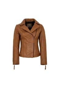 7eleven - Damen Lederjacke Bikerjacke Lammnappa cognac - cognac