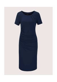 MADELEINE - Viskosekleid mit asymmetrischen Falten - marine