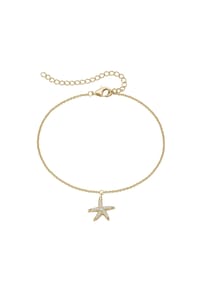 SMART JEWEL® - Fusskette Anhänger Seestern, Zirkoniasteine, Silber 925 - Vergoldet