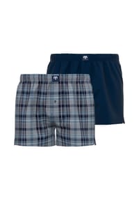 ceceba® - Herren Web-Boxershorts, 2er Pack - Unterwäsche, Unterhose, Baumwolle, Logo, Karo, einfarbig - Blau