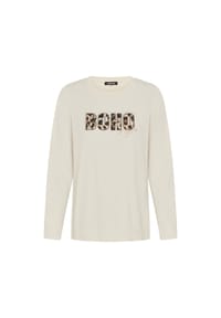 olsen - Shirt mit Placement Print und Rundhalsausschnitt - Almond Beige Melange