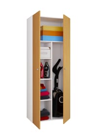 VCM. - Besenschrank | 6 Fächer | Maße: B. 70 x  H. 178 x T. 40 cm | Haushaltsschrank | Mehrzweckschrank |  Vandol - Buche / Weiß