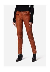 RICANO - Damen Lederhose Donna, Low Waist Lederjeans mit Biker Elementen - Blau