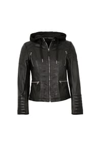 bruno banani - Damen Lederjacke Lammnappa Kapuze schwarz - schwarz