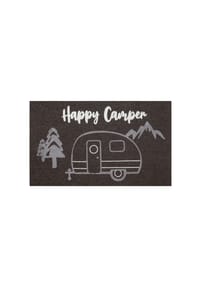 WECONhome Fußmatte Happy Camper - graue Schmutzfangmatte aus Kokosfaser, Antirutschbeschichtung, Camper - Fußmatte - anthrazit