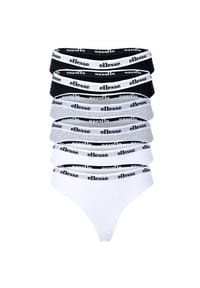 ellesse - Damen Strings, 6er Pack - HILLAR, Unterwäsche, Cotton Stretch, Logobund - Schwarz