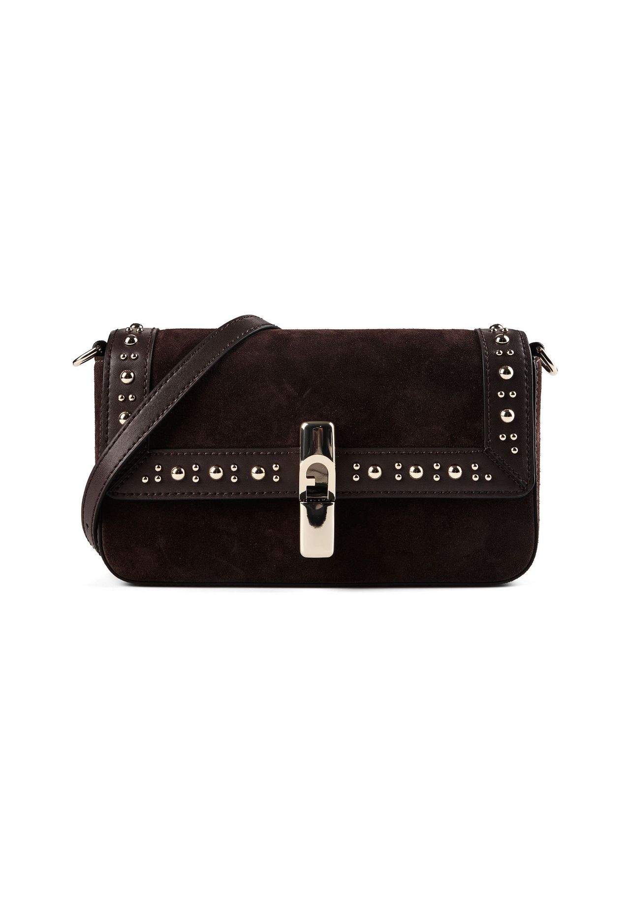 Furla Damen Braun Iride Umhängetasche S Toni Cioccolato Wildleder + Sidney-Kalbsleder + Nieten - Bild 8