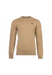 U.S. POLO ASSN. - Herren Strickpullover - Rundhals, Logo-Stickerei, Baumwolle - Beige