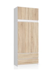 Akord - Kleiderschrank S90 mit Aufsatz, 2 Türen, 2 Schubladen und 6 Einlegeböden - erle