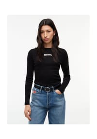 TOMMY Jeans - Langarmshirt Slim Ess Logo 1, Rundhals, für Damen - BDS  BLACK