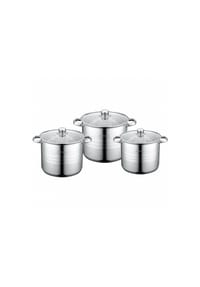 Cheffinger - 6-tlg Kochtopf-Set aus hochwertigem Edelstahl mit Glasdeckeln - Induktiosngeeignet - Silber OneSize
