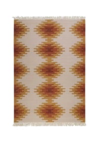 Green Looop - Handweb-Teppich Belle - Wollteppich, Kelim, handgewebt, Orient Look, mit Fransen - beige