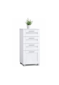 VCM. - Midischrank – schmaler Badschrank mit 4 Schubladen, 76 x 38 x 28 cm, kompakte Aufbewahrung für Badezimmer, Badmöbel, Schubladenkommode, Nilari L - Weiß
